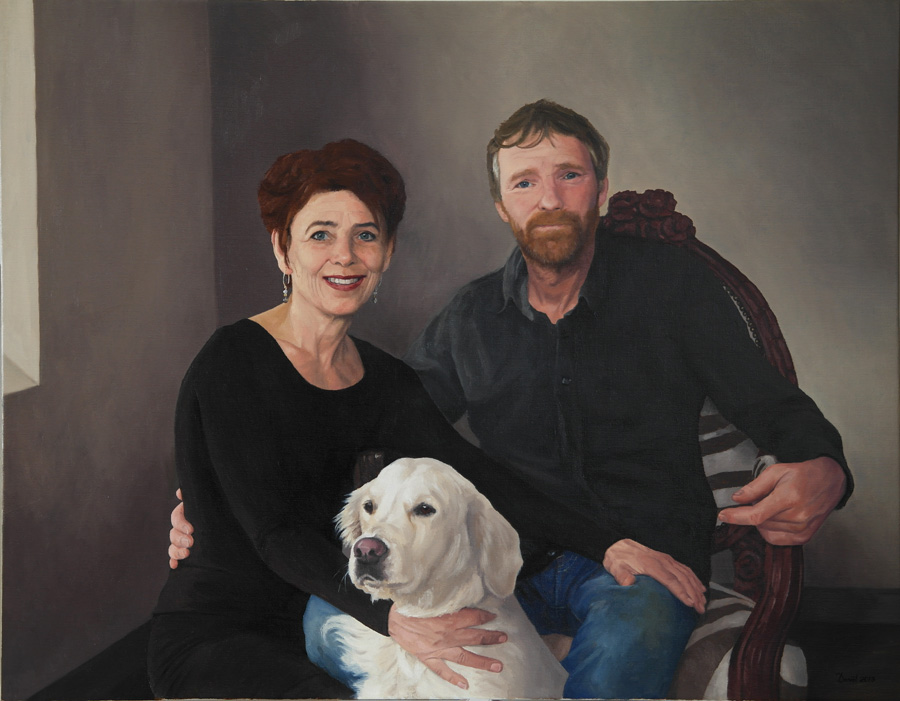 Portret van Henny, Johan en Kim door portretschilder Daniël van Kreuningen